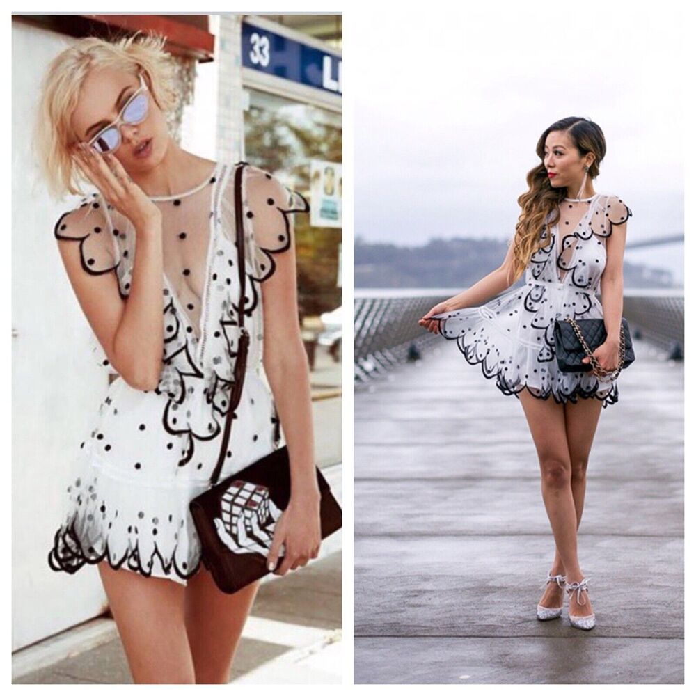 Alice McCall Kokomo White Ruffle Black Polka Dot Sheer Romper Playsuit US 2